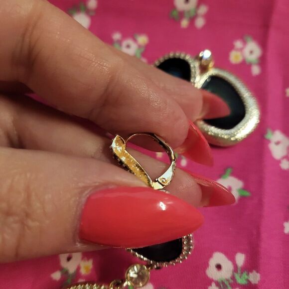 Vintage Avon Faux Turquoise Blue Geode Rhinestone Drop Necklace and Earrings Set - Picture 8 of 12